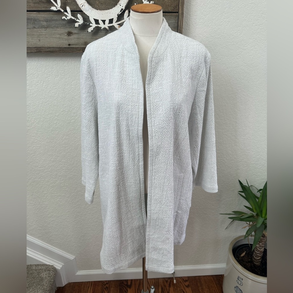 Women's White Textured Stand collar 3/4 sleeve blazer jacket ladies XL NWT